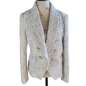 RACHEL ZOE  | Wool Tweed Black White Checkered Double Breasted Blazer (Size L)